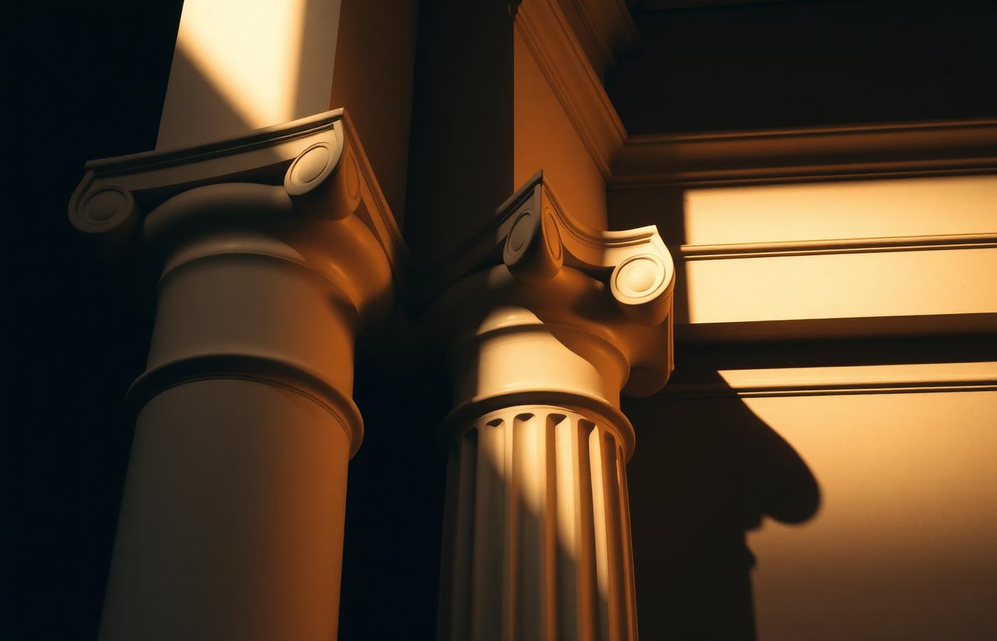 A quiet classical column at rest — a symbol of standing behind what is offered.